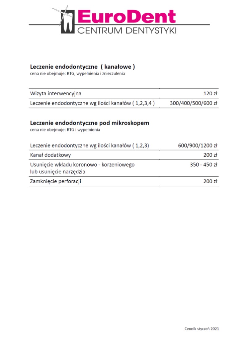 Cennik - Eurodent - centrum dentystyki Kraków